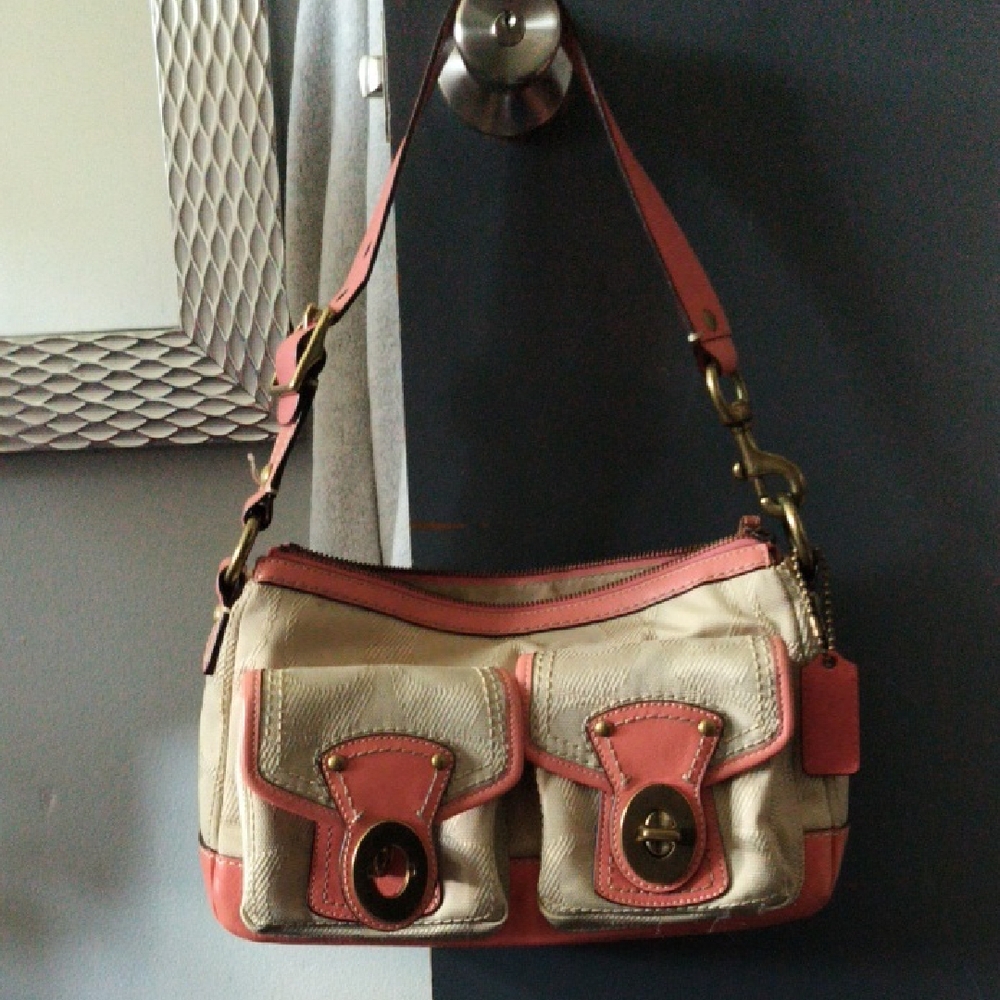 Coach Tan and Coral Shoulder Bag